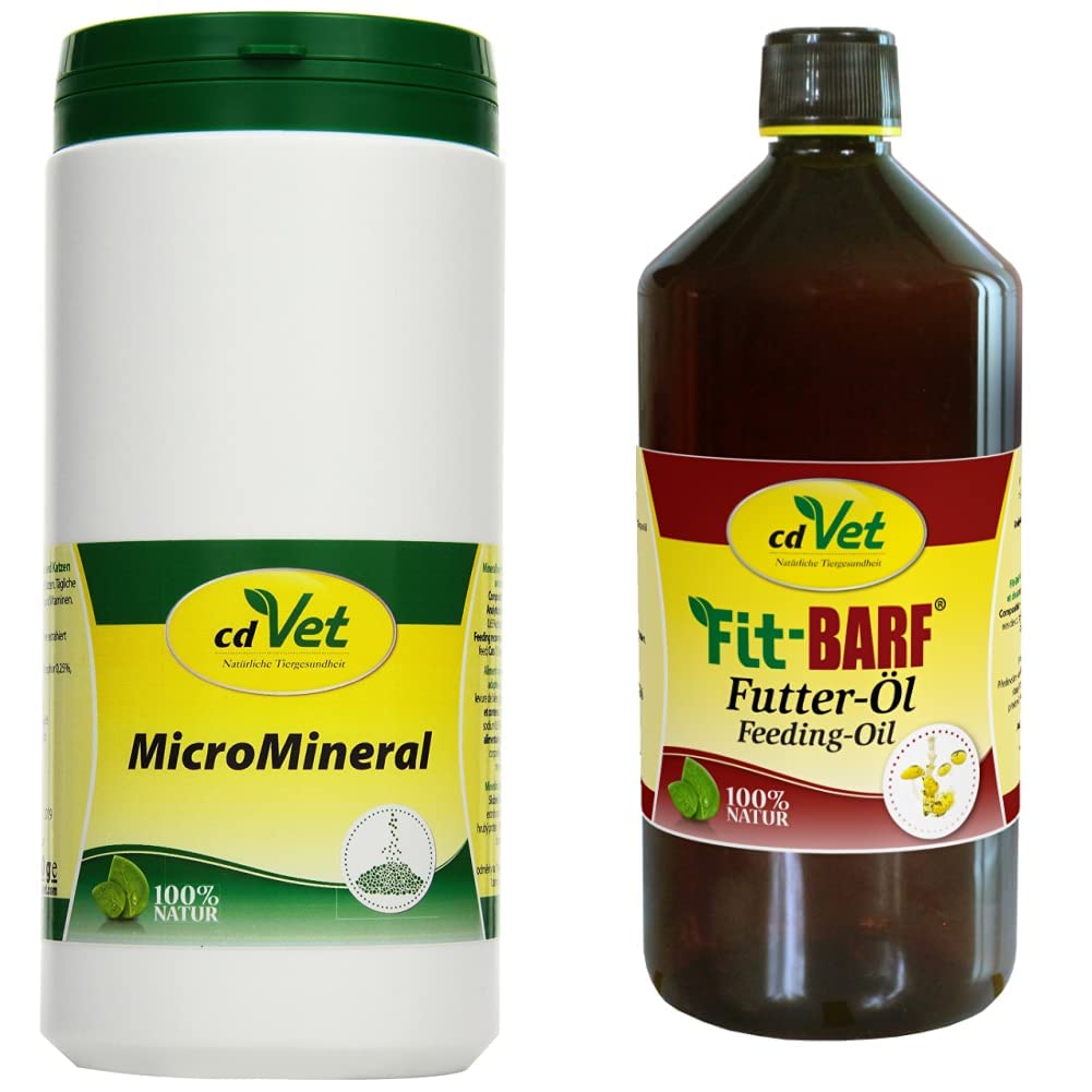 cdVet MicroMineral Hund & Katze 1000g - Nahrungsergänzung für Haustiere mit Mineralstoffen und Spurenelementen wie Magnesium und Calcium sowie Vitaminen & Fit-Barf Futter-Öl für Hunde & Katzen 1l