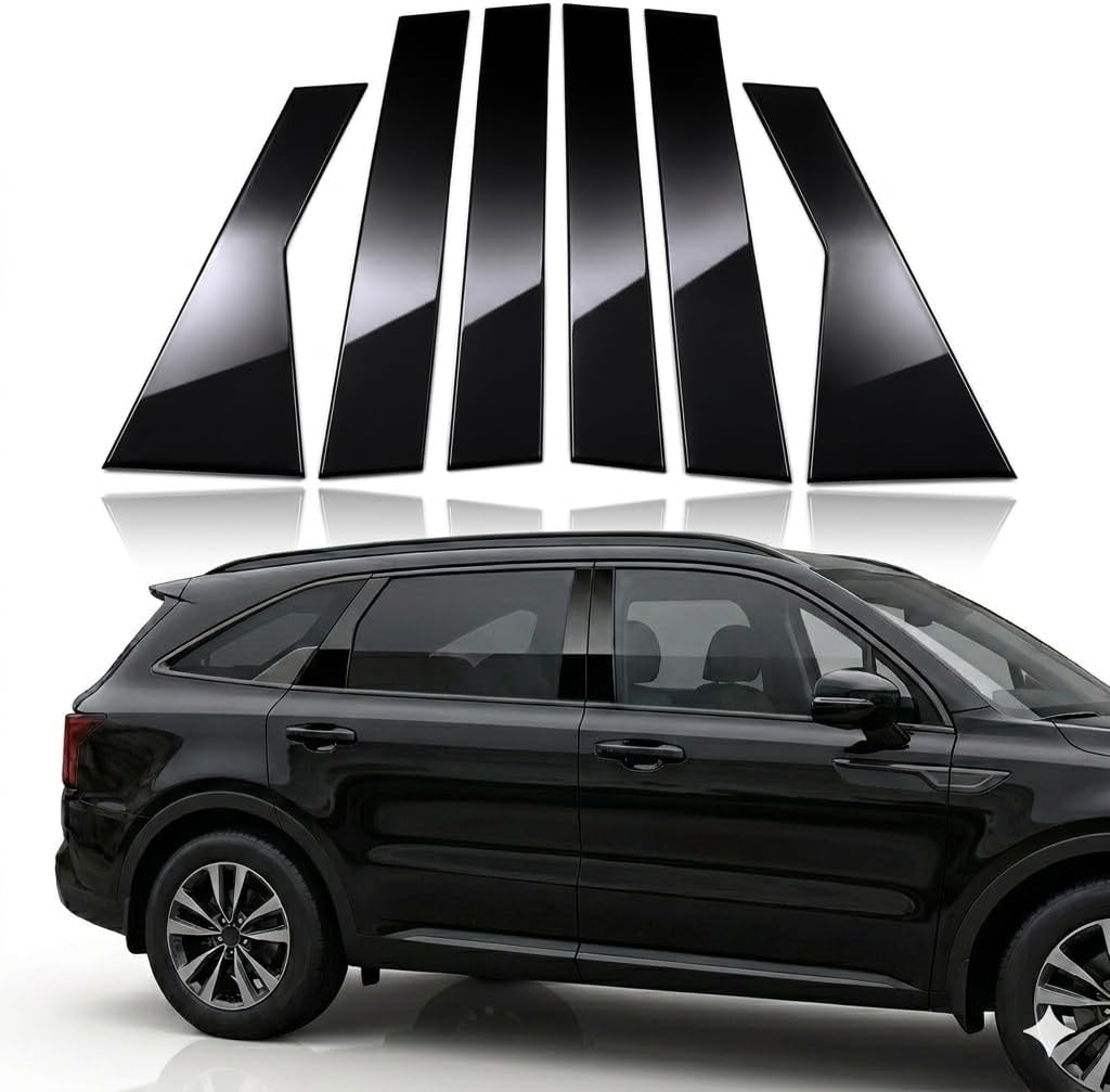 B Pillar Trim Cover fit for Kia Sorento 2021 2022 2023, Gloss Black Window Pillar Post Overlay, Exterior Door Trim Molding, w/Waterproof, Scratch-Resistant, Strong Adhesive