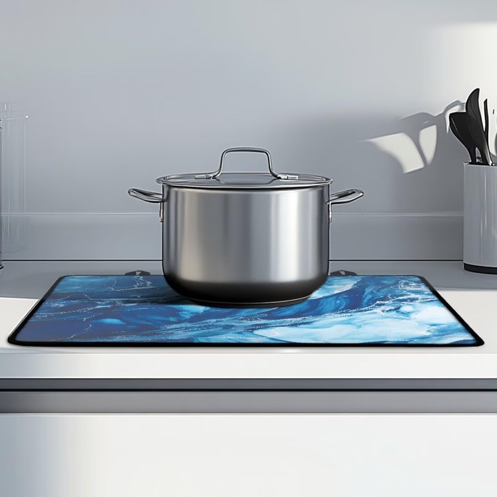 Poceacles Copertura superiore in vetro per fornello elettrico, protezione per piano cottura pieghevole, multiuso, tappetino per lavatrice, asciugatrice, accessorio decorativo per cucina, marmo blu