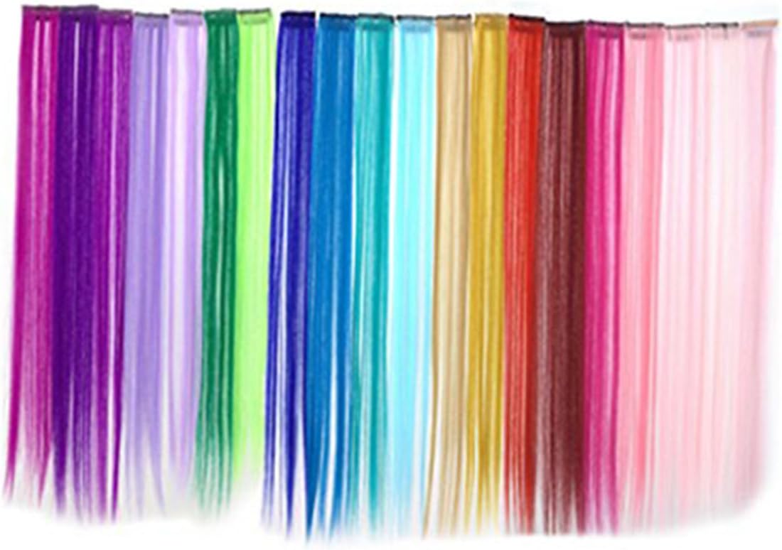 Bundle 36 Pieces of 20 Inches Multi-colors Party Highlights Colorful Clip in Synthetic Hair Extensions，straight long Hairpiece
