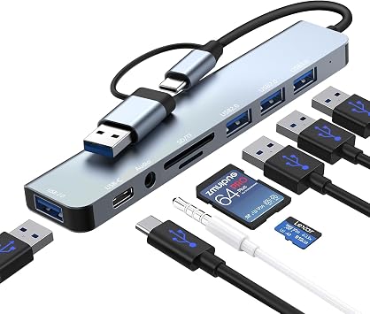 Loydia USB C Hub, 8i 1 arada USB Hub 3.0  ok Portlu Adapt r, USB 3.0 Ba lant  Noktalar , SD/TF Kart Okuyucu, USB-C ve 3 x USB 2.0 Veri Ba lant  Noktalar , 3,5 mm Ses Ba lant  Noktalar , MacBook Air