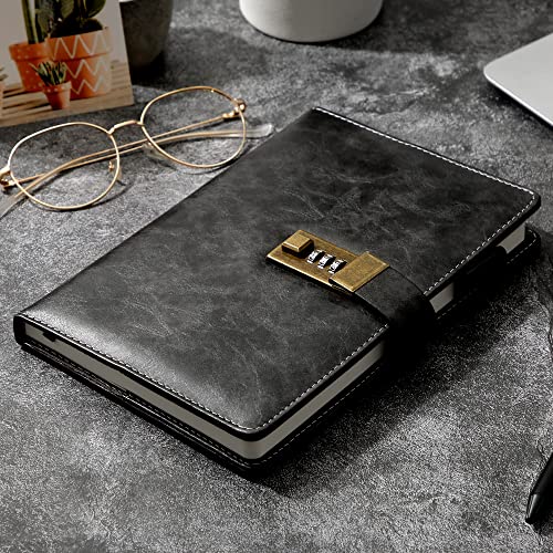 Cagie Diary With Lock, Waterproof Journal With Lock For Men And Women 192 Pages Mens Locked Journal With Pen& Gift Box, A5 Pu Leather Journal For Men, Password Protected Notebook With Lock, Black #TOP6