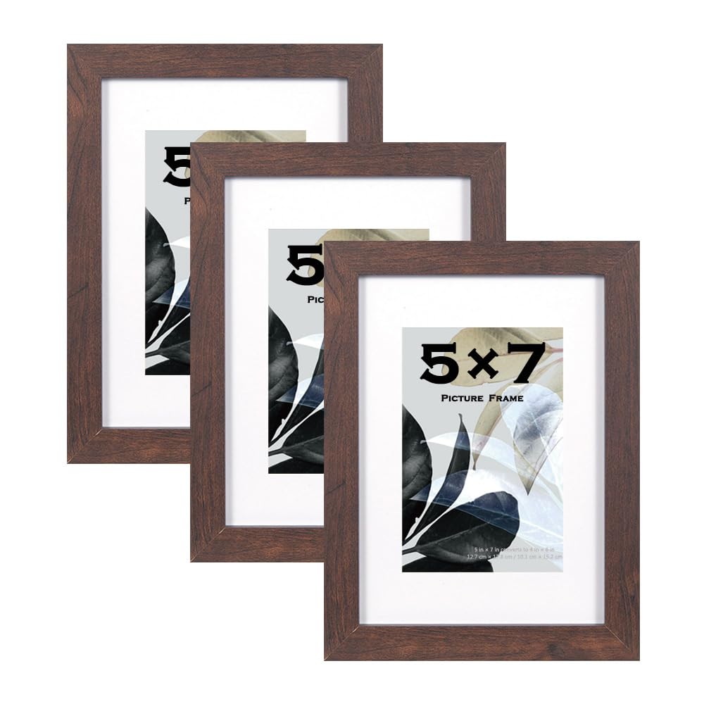 Scholar Tree Walnut Wooden 7X5 Photo Frames Set Of 3,Picture Photo Frame 6X4 With Mount Or 7X5 Without Mount,Freestanding And Wall Mountable