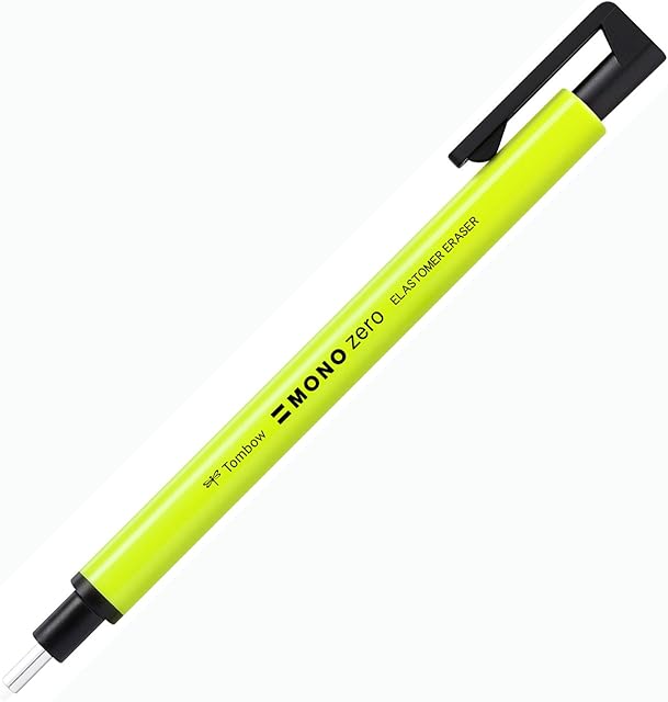 Tombow 2.3 mm Mono Zero Round Tip Pen Eraser with Refill - Neon Yellow