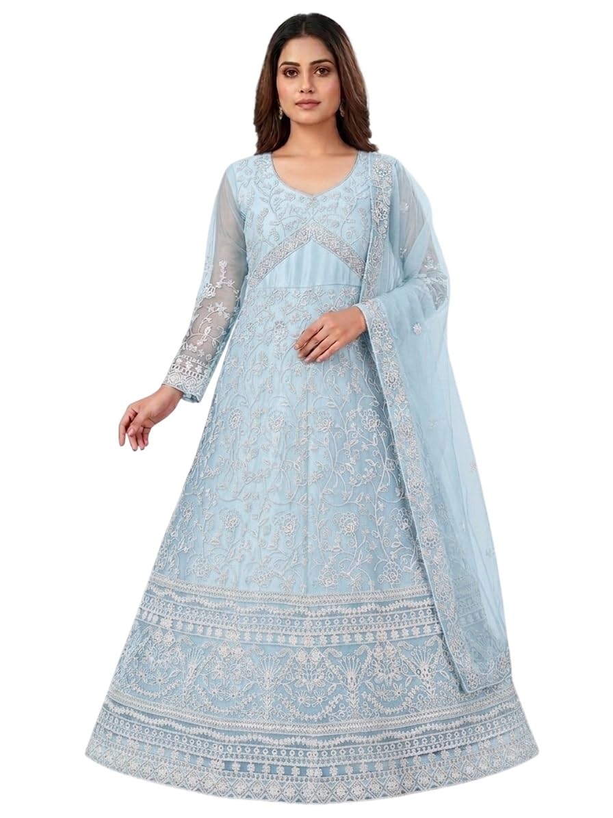 julee Women's Net Embroidered Semi-Stitched Gown Cross Gown-GEM-picture-46