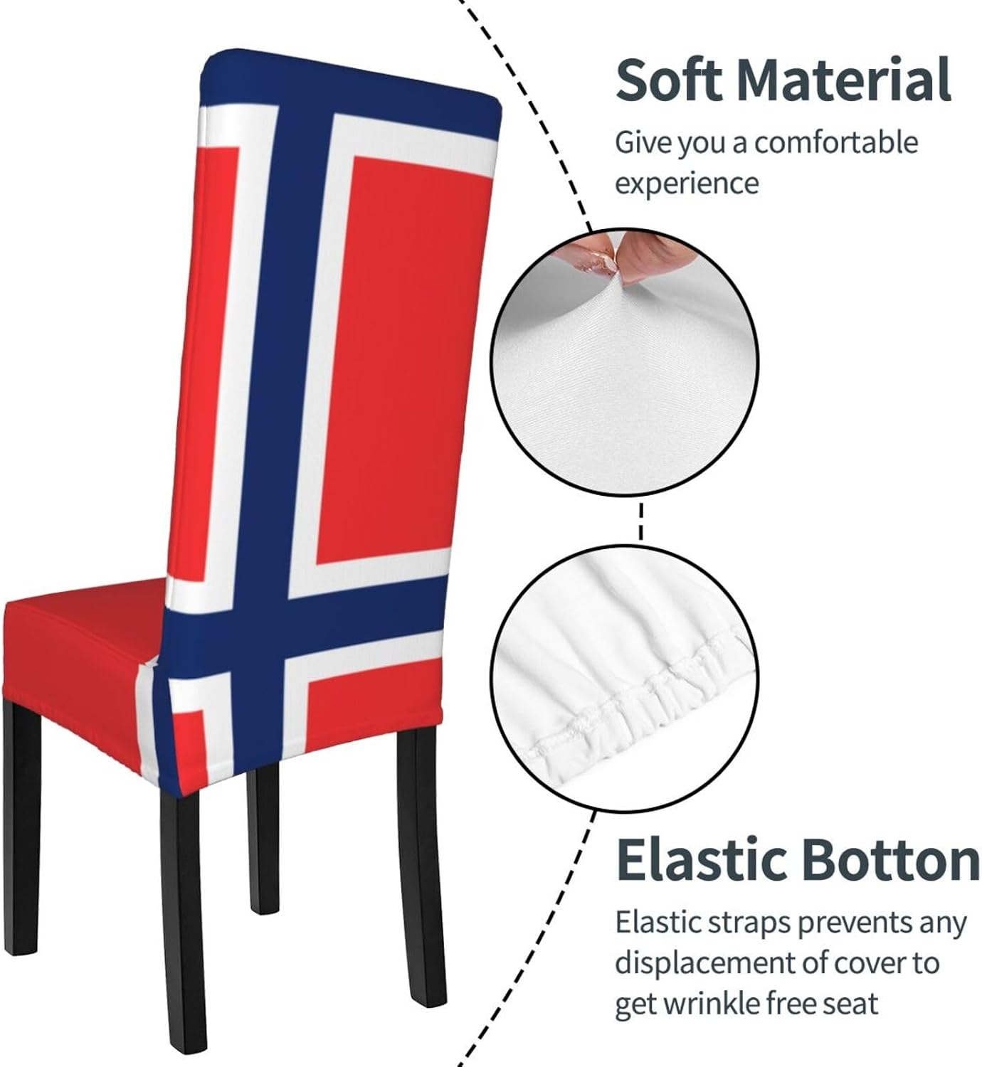 Norwegian Flag Prints Protection Cover for Dining Chair – Stretchy & Wrinkle-Resistant Chair Throw Covers for Dining Room, Hotel, and Event Decor