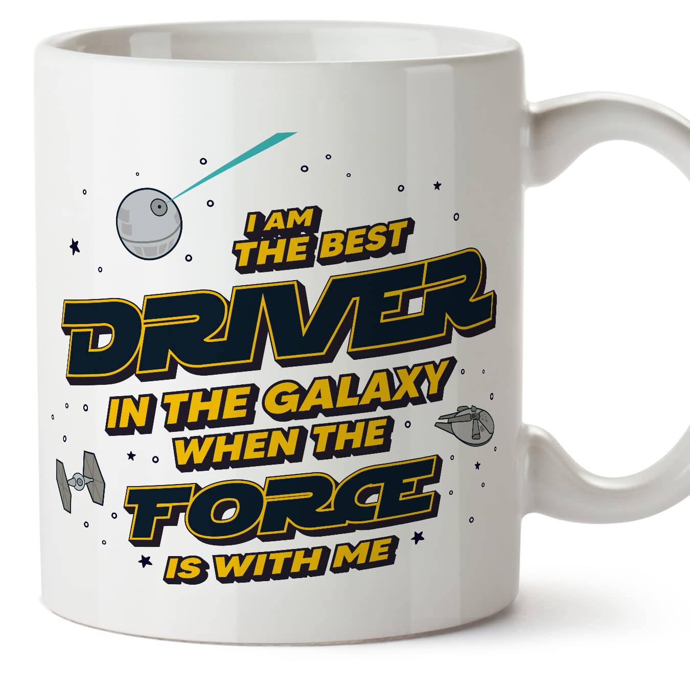 MUGFFINS Driver Mug - in English - Best in The Galaxy The Force is with Me - Funny Gift for Colleagues - Ceramic 11oz Mug