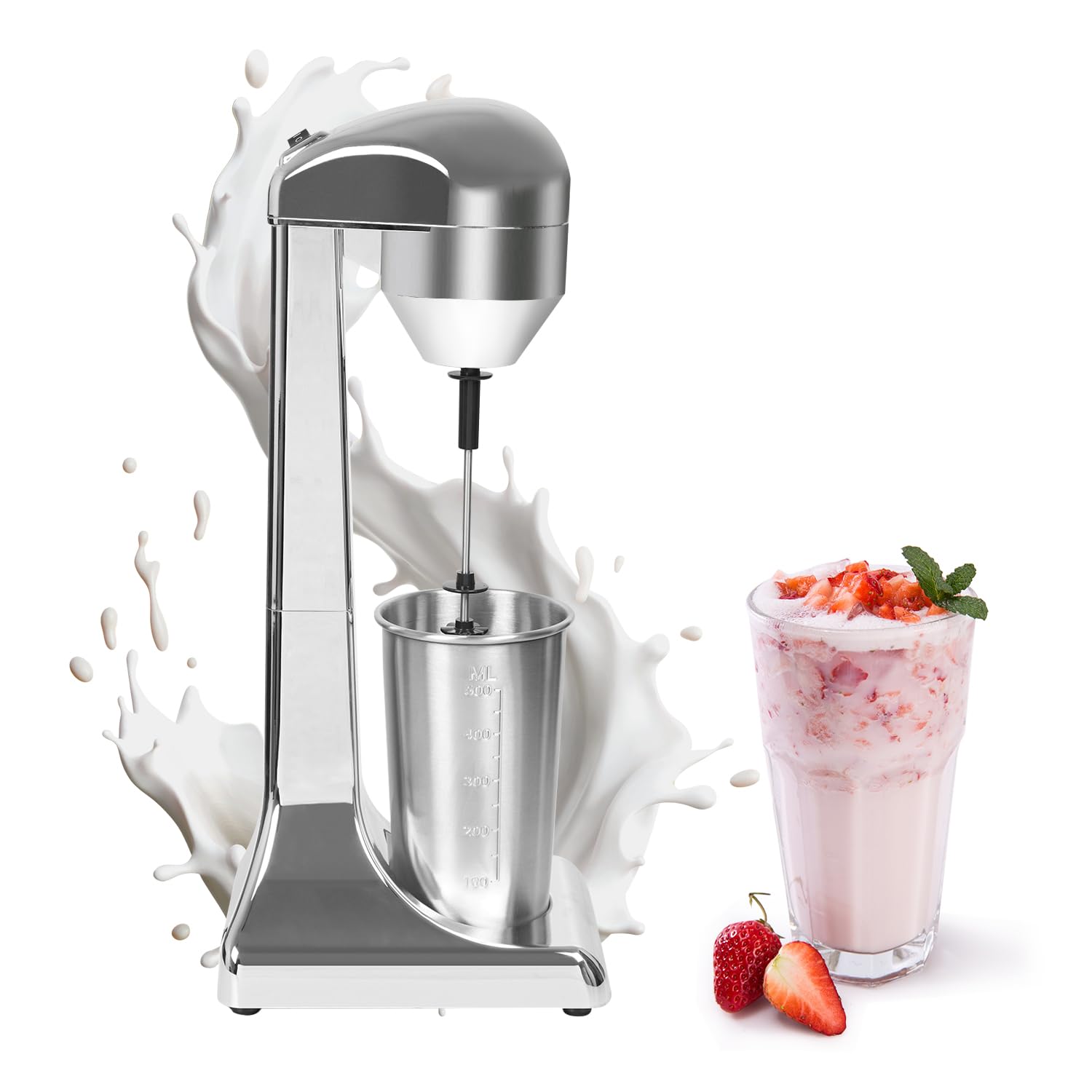 Single Head Milkshake Maker Machine, Commercial Electric Smoothie Blender Stainless Steel, Smoothie Ice Cream Mixer for Commercial and Home(Silver)