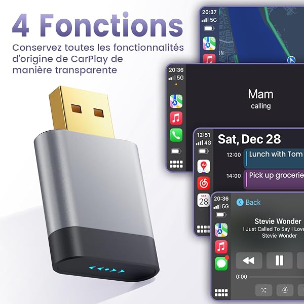 Mini Adaptateur CarPlay sans Fil pour Apple, Connexion Rapide, sans Latence & Surchauffe, Compatible avec iPhone (iOS 10+), Conversion CarPlay Filaire en sans Fil pour GPS Portable Voiture - 3