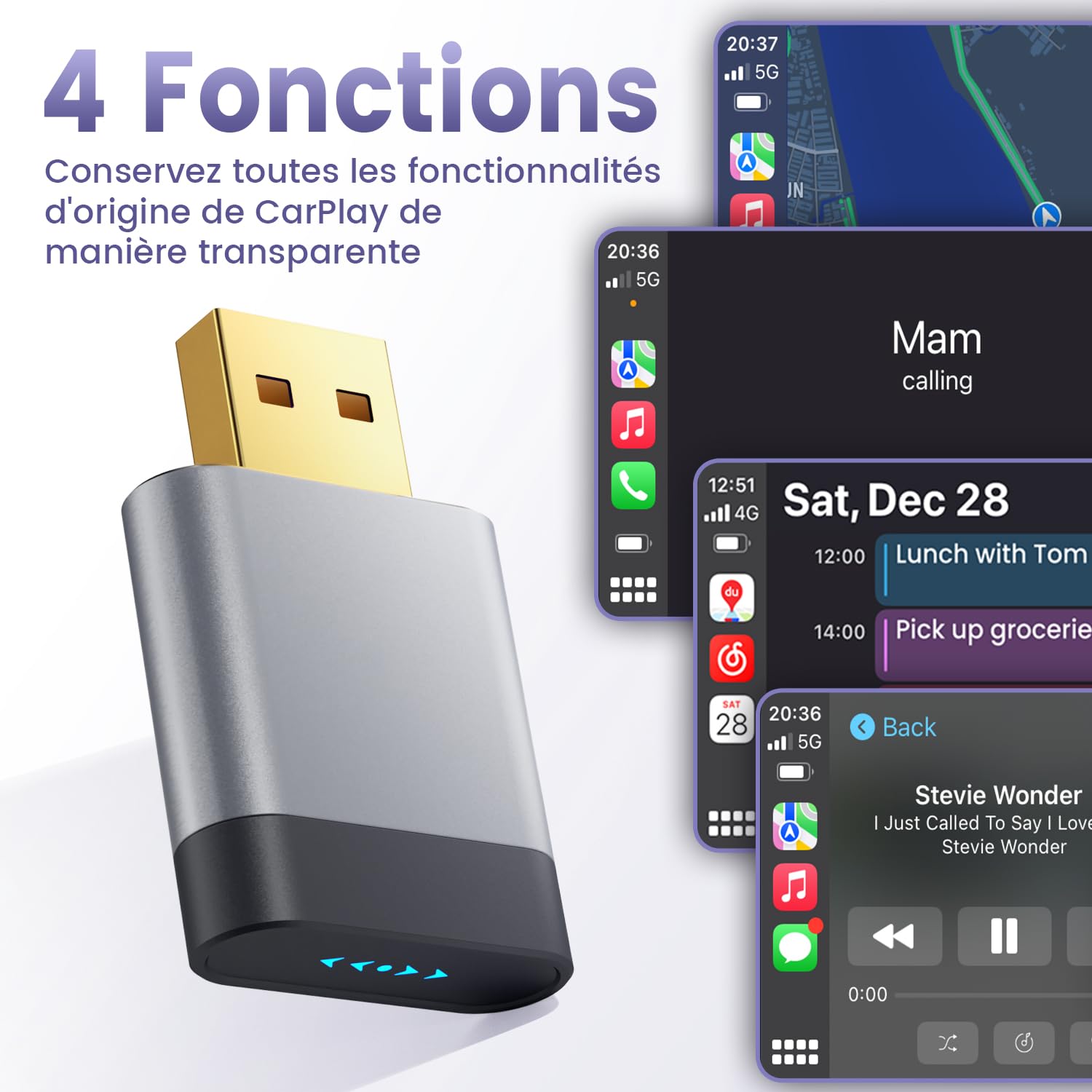 Adaptateur CarPlay sans Fil & Android Auto sans Fil 2-en-1, Connecteur USB en Métal, Mini Plug & Play, Connexion Stable, USB-A et USB-C, Compatible iOS 10+ et Android 11+ - 3