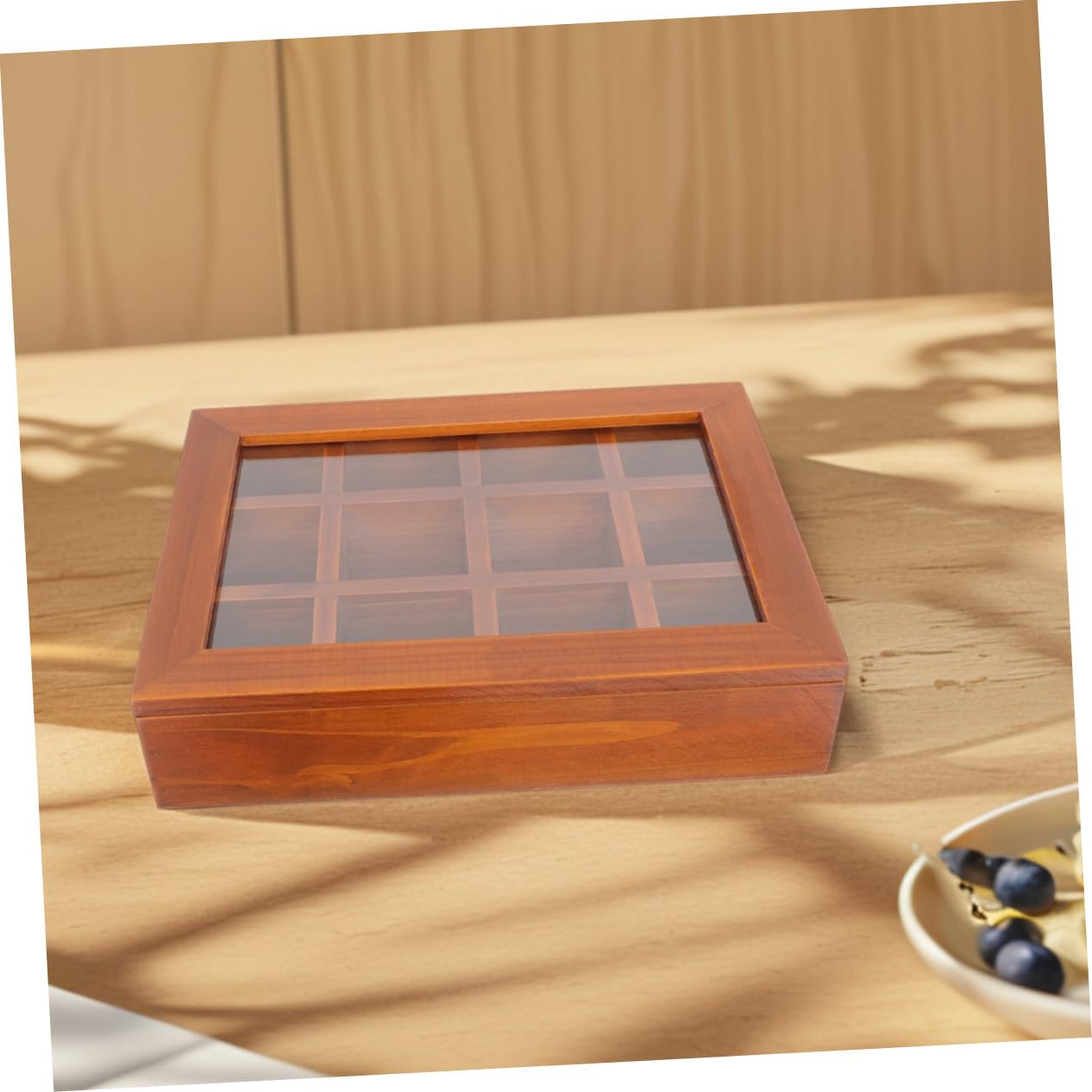 COLLBATH Teebeutel Organizer Holz mit Fächern Transparente Acrylabdeckung Multifunktionale Teebox zur Aufbewahrung von Teebeuteln Zucker und Mehr für Zuhause Büro und Outdoor