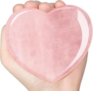 ideayard Big Rose Quartz Heart 72-75mm Love Healing Crystal Meditation Palm Stone Quartz Worry Stone Relieves Anxiety Stress Tool