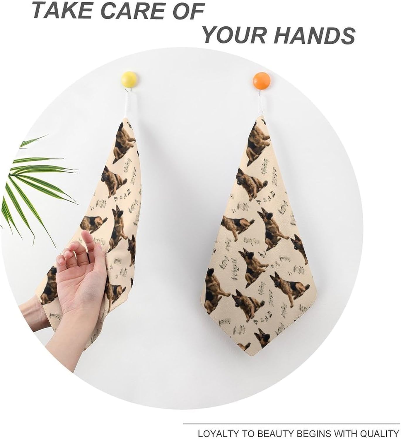 German Shepherd Dog Microfiber Hand Towels for Bathroom Soft Absorbent Bath Kitchen Towel with Hanging Loop 4PCS