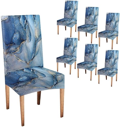 Miniatura 19 de TOMWISH Fundas para Sillas De Comedor 6, Fundas para sillas de comedor, pintura de arte abstracto, funda extraíble elástica de elastano para silla