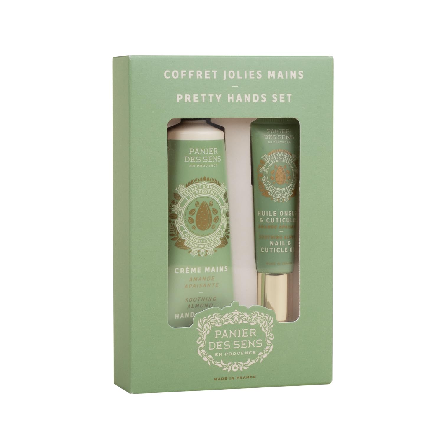 Panier des Sens - Pretty Hands Set - Almond Mini Hand Cream + Nail & Cuticle Oil - 97% Natural, Shea Butter & Sweet Almond - Travel Gift Set for Dry,