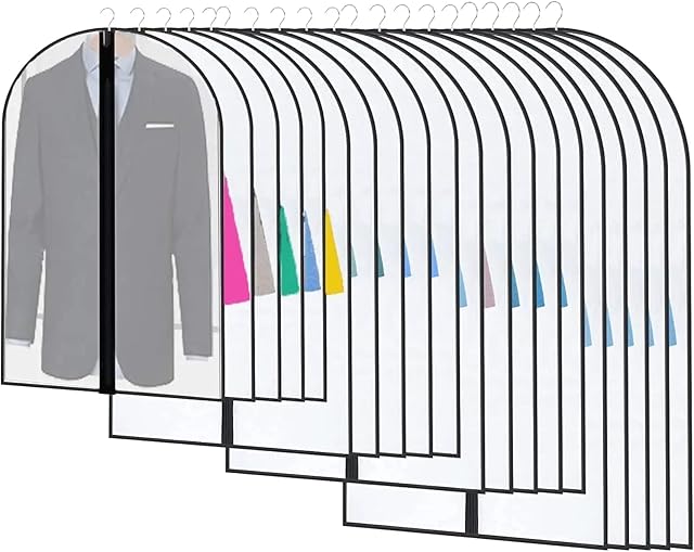 ASelected 20 Pack Clothes Covers Waterproof Garment Covers Long 60 x 80/100/120/140cm Dustproof Mens Suit Bags with Zip Dress Coats Protector Bags Moth Proof for Wardrobe Storage and Travel - Clear