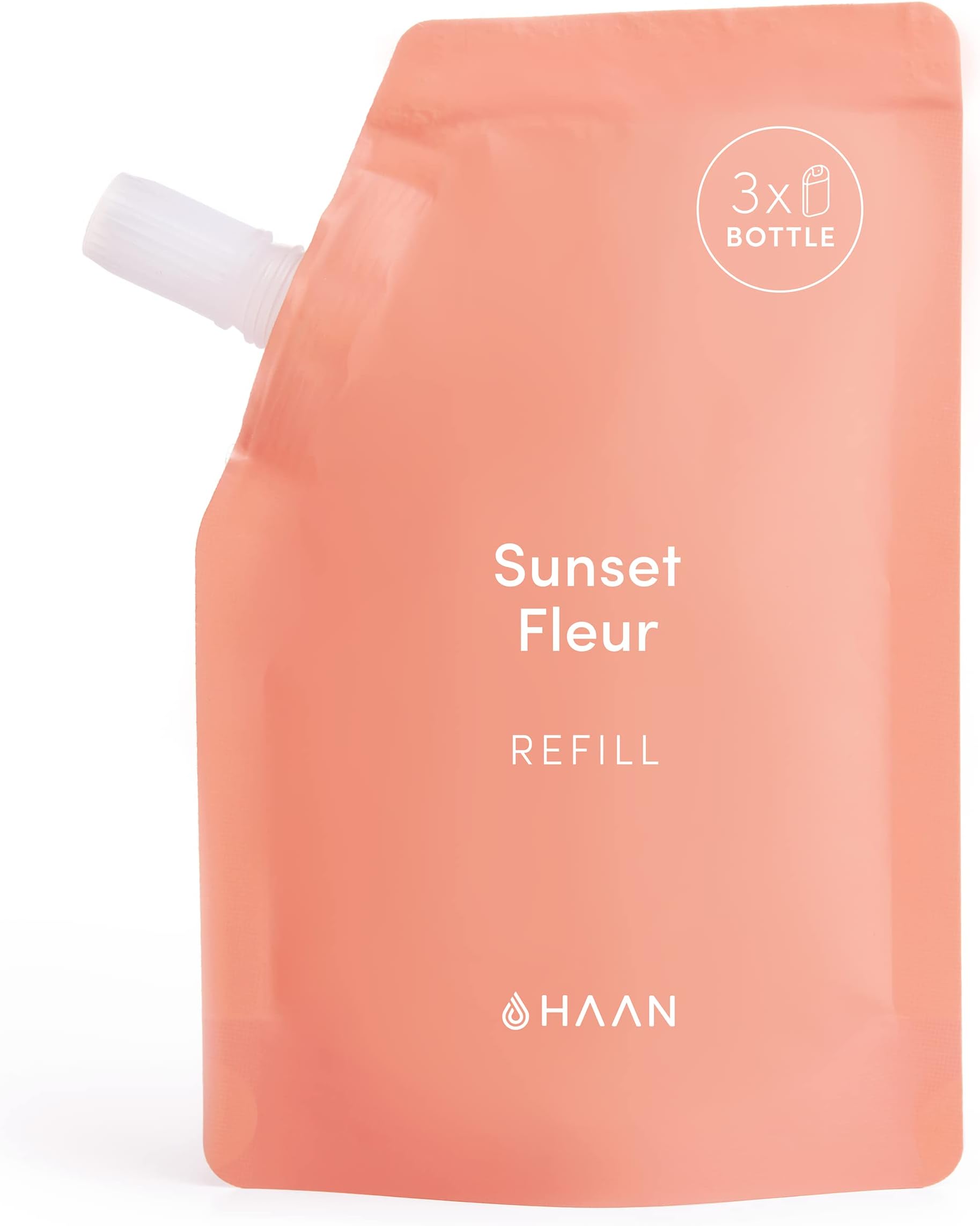HAAN Hydrating Hand Sanitizer with Aloe Vera (Refill Bag), Cleanses Your Hands While Moisturizing - Sunset Fleur Scent, 3.4 fl. oz.