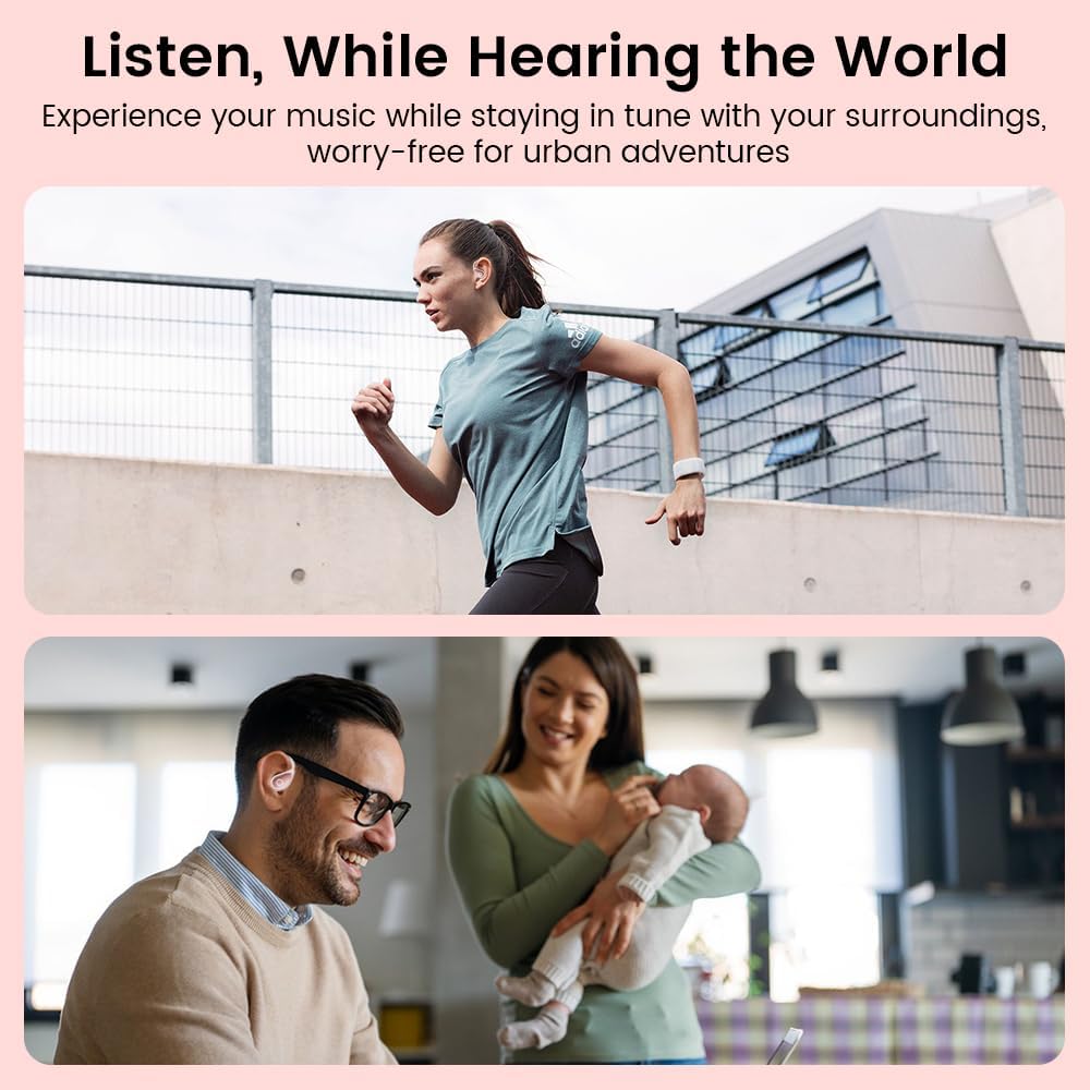 Open Ear Earbuds wireless bluetooth Headphones 5.4 Sports with Smart Digital Display,Clear Calls,50H Playtime,IPX4 Waterproof,Lightweight Over Ear Buds Design for Cycling, Running, Workout(pink)