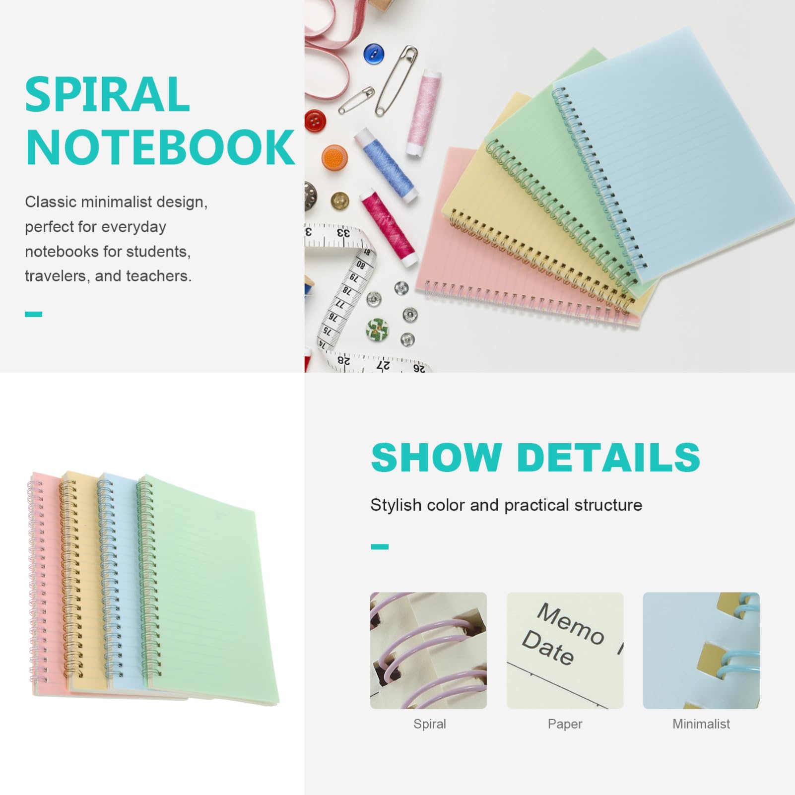 Artibetter 4 Stück-pack Spiralblock A5 aus Pp und Papier mit Robuster Hülle
