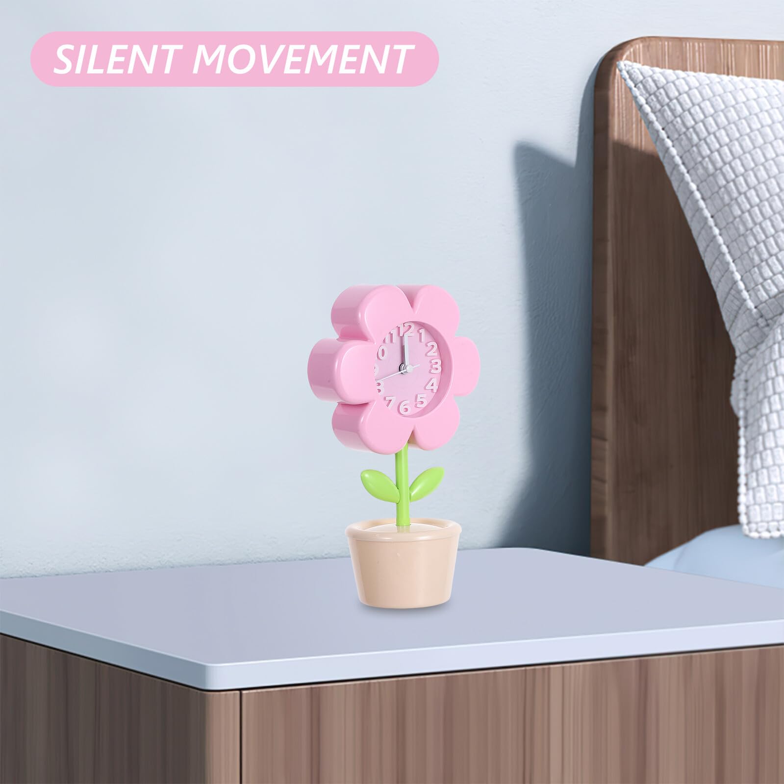 NUOBESTY Despertador Infantil Floral Silencioso con Mecanismo DIY Pequeño Reloj Mesita Noche para Niñas y Adolescentes Decoración Portátil para Dormitorio