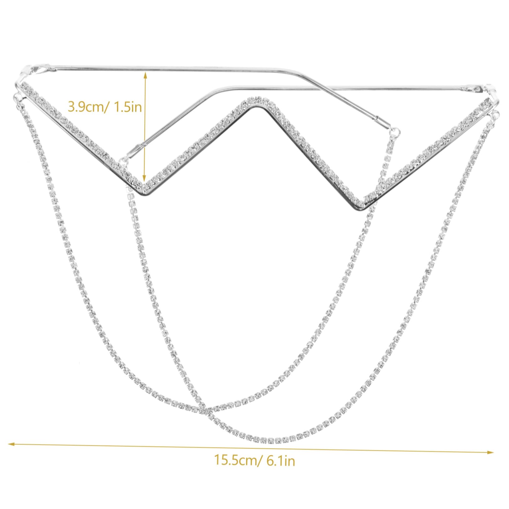 Ipetboom Bling Rhinestone Half Frame Eyeglasses for Women Stylish Punk Decorative Glasses Without Lens Unique Party Eyewear with Hanging Chain