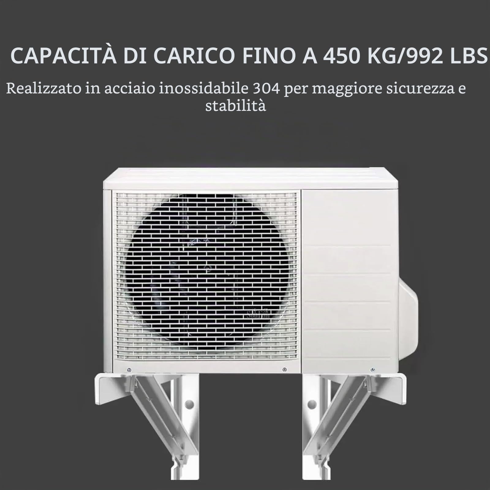 Staffe Condizionatore Esterno, Staffe per Climatizzatore in Acciaio Unità Esterna, Fino a 220 Kg, Telaio di Supporto in Acciaio Inox 304 per Pompa di Calore Esterna(60x55cm/23.6x21.7in)