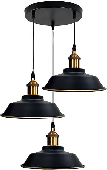 DC VOLTAGE Vintage 3 Way Metal Cluster Hanging Pendant Light Fitting Adjustable Industrial Retro Lampshade for Loft, Bar, Coffee Shop, Kitchen, Living Room, Dining & Restaurant Decor. [Energy Class A]
