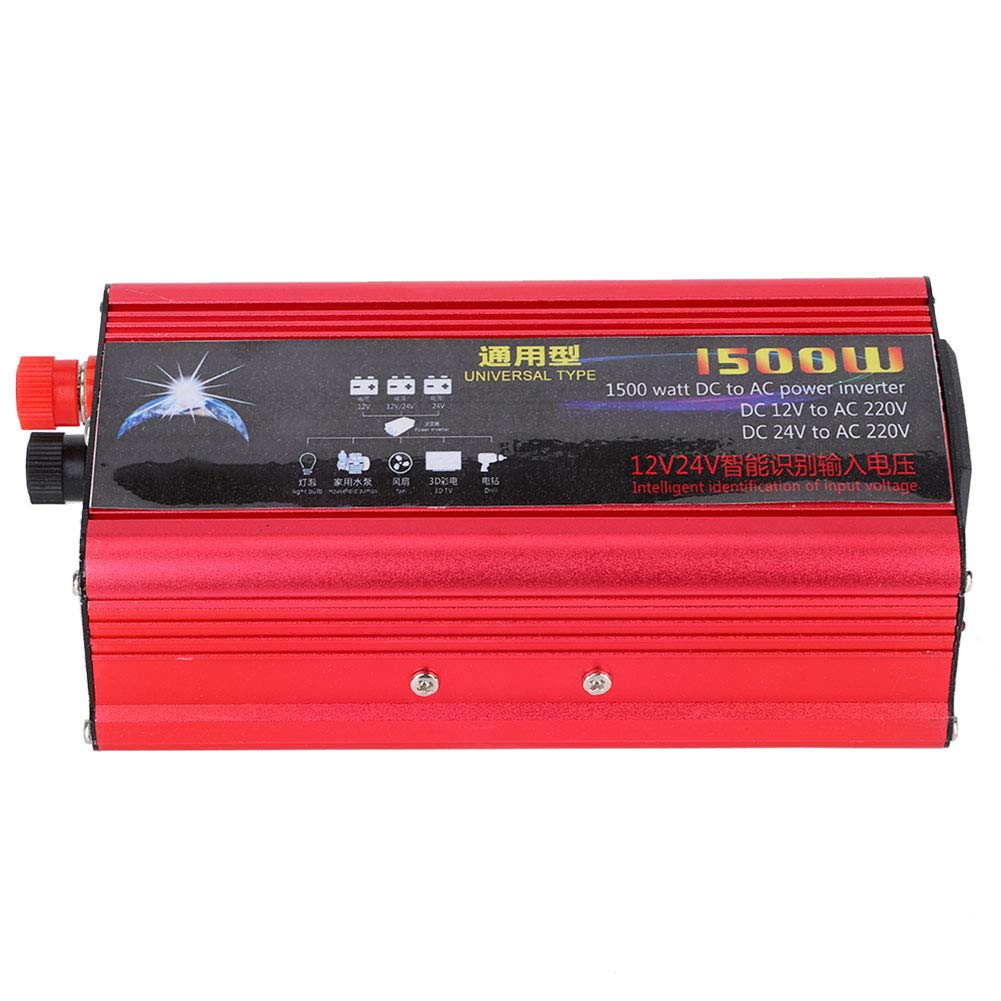 Convertidor de Corriente para Automóvil, 1500W Inversor de Energía para Automóvil Adaptador Convertidor de Cargador USB Onda Sinusoidal Modificada DC 12V / 24V a AC 220V