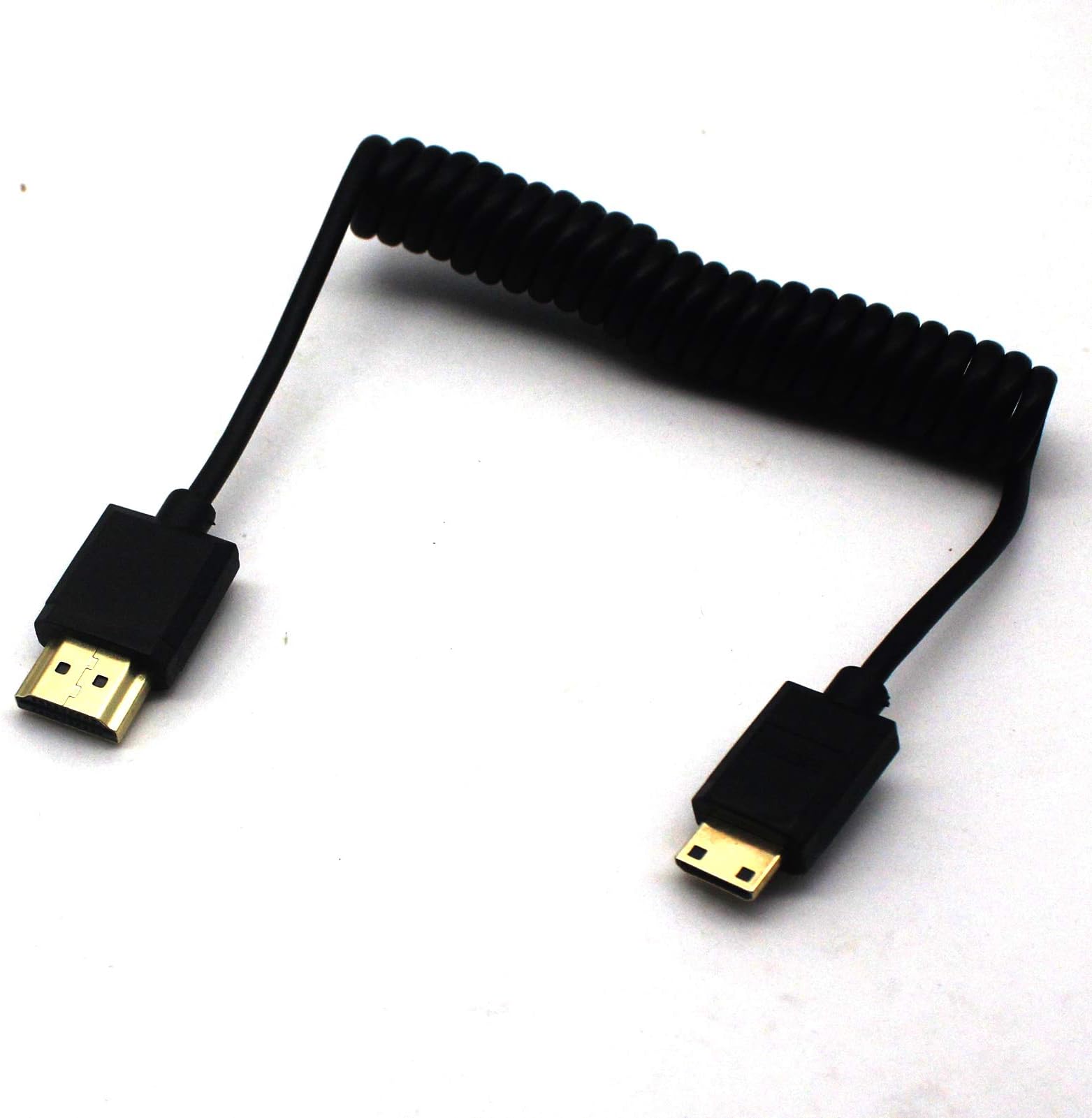 Disscool 2.0 HDMI Male to Mini HDMI Cable, 4k@60hz Mini HDMI to HDMI Coiled Spring Cable for Camera/Tablet/HD TV/Monitor/UNC Kit, Extension Cable(1.2m)
