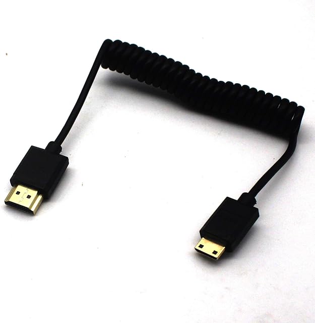 Disscool 2.0 HDMI Male to Mini HDMI Cable, 4k@60hz Mini HDMI to HDMI Coiled Spring Cable for Camera/Tablet/HD TV/Monitor/UNC Kit, Extension Cable(1.2m)