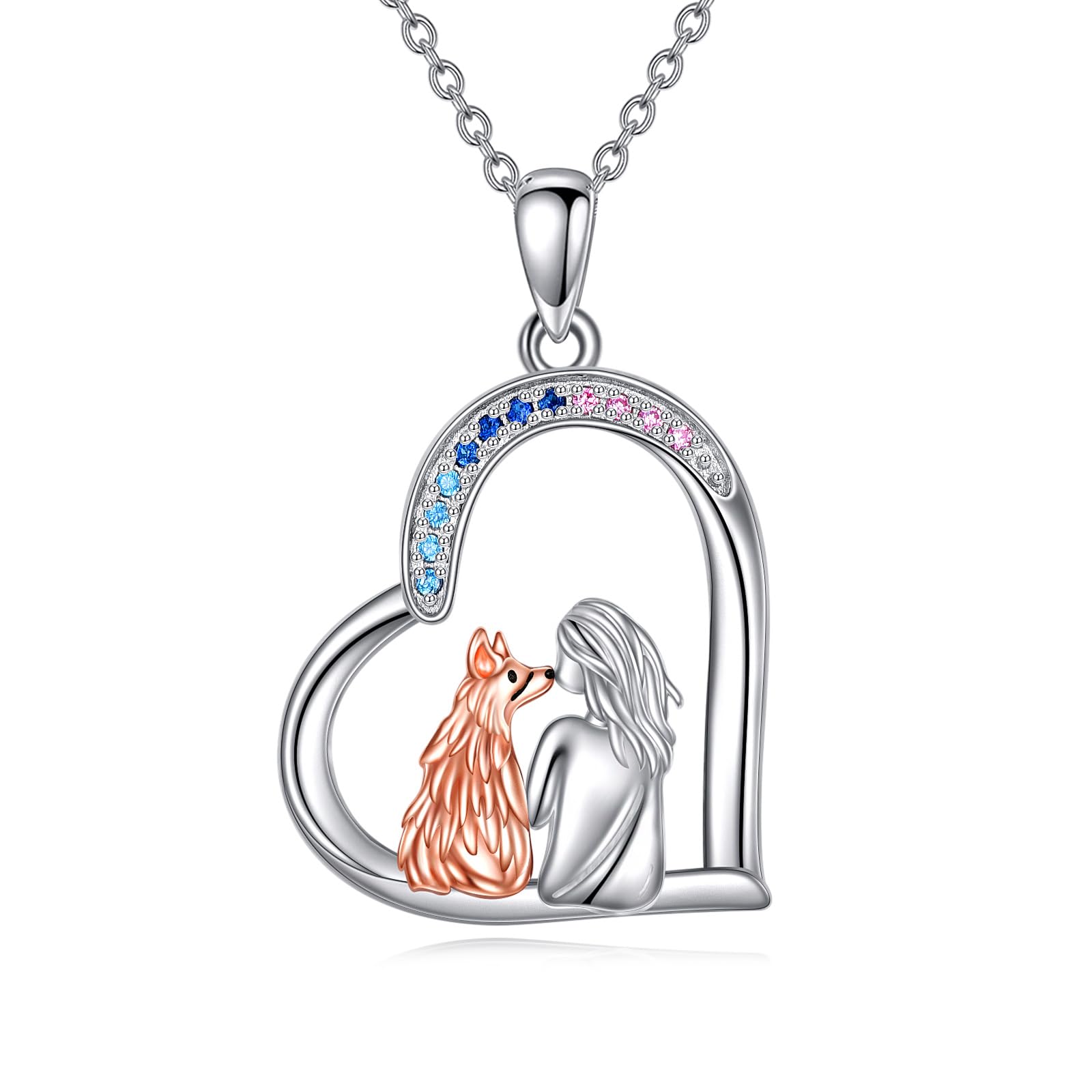 YAFEINI Traumfänger-Halskette mit Wolf-Mädchen-Anhänger, Schmuck aus 925er Sterlingsilber, Geschenk für Frauen und Mädchen