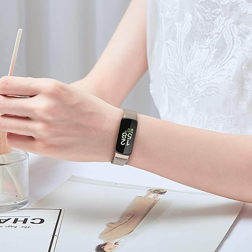 Miniatura 5 de Correa de metal compatible con Fitbit Inspire 3 e Inspire 2, correa de malla de acero inoxidable transpirable, correa de repuesto magnética