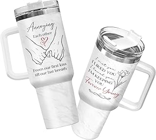 34HD Matching Couple Tumbler with Lid & Straw, 40oz Vacuum Insulated Till Our Last Breath Coffee Mug, Valentine Wedding Anniversary Engagement Gifts for Her Him, Couple Gifts for Men Women