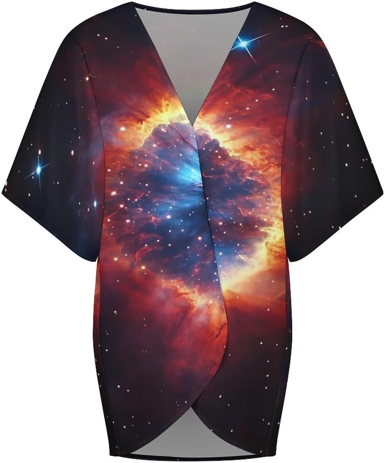 Outer-Spaces Nebula Galaxy Women's Open Front Cardigan Short Sleeves Jacket Lightweight Sweaters Tops