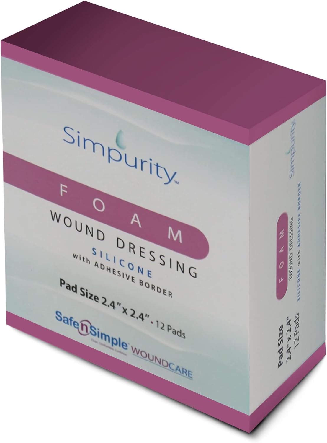 Simpurity Silicone Foam Dressing with Border -4"x4" Individual Thick Pads- Waterproof Foam Wound Dressing with Adhesive Border - Silicone Hydrocolloid Wound Dressing - Foam Adhesive Sterile Dressing