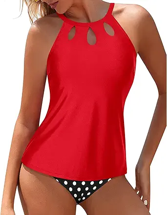Yonique Two Piece High Neck Tankini Swimsuits for Women Tummy Control Bathing Suits Floral Print Swimwear