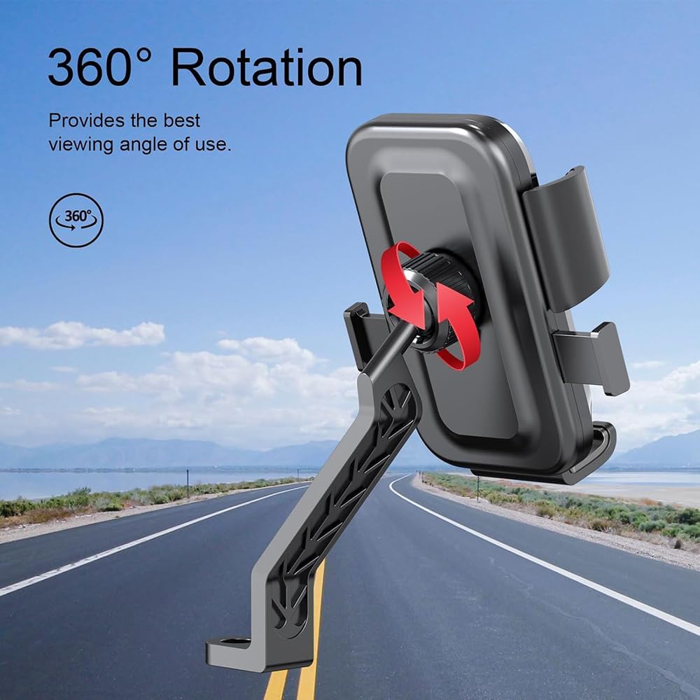 Glangeh Bike Mobile Stand | Universal Handlebar/Mirror Mount Phone Holder for Bikes & Scooters | 360° Rotatable & Shock-Absorbent Clamp | Fits 4.7″-7.2″ Smartphones (Black) — Amazon image 5