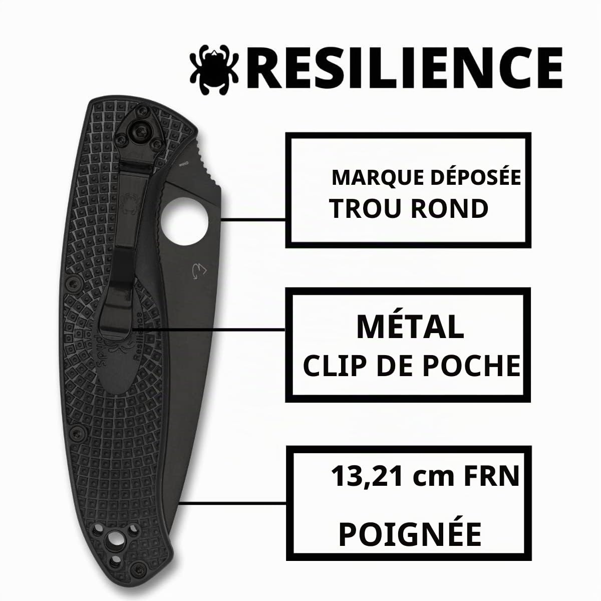 SPYDERCO COUTEAU RESILIENCE TOUT NOIR, 11 cm