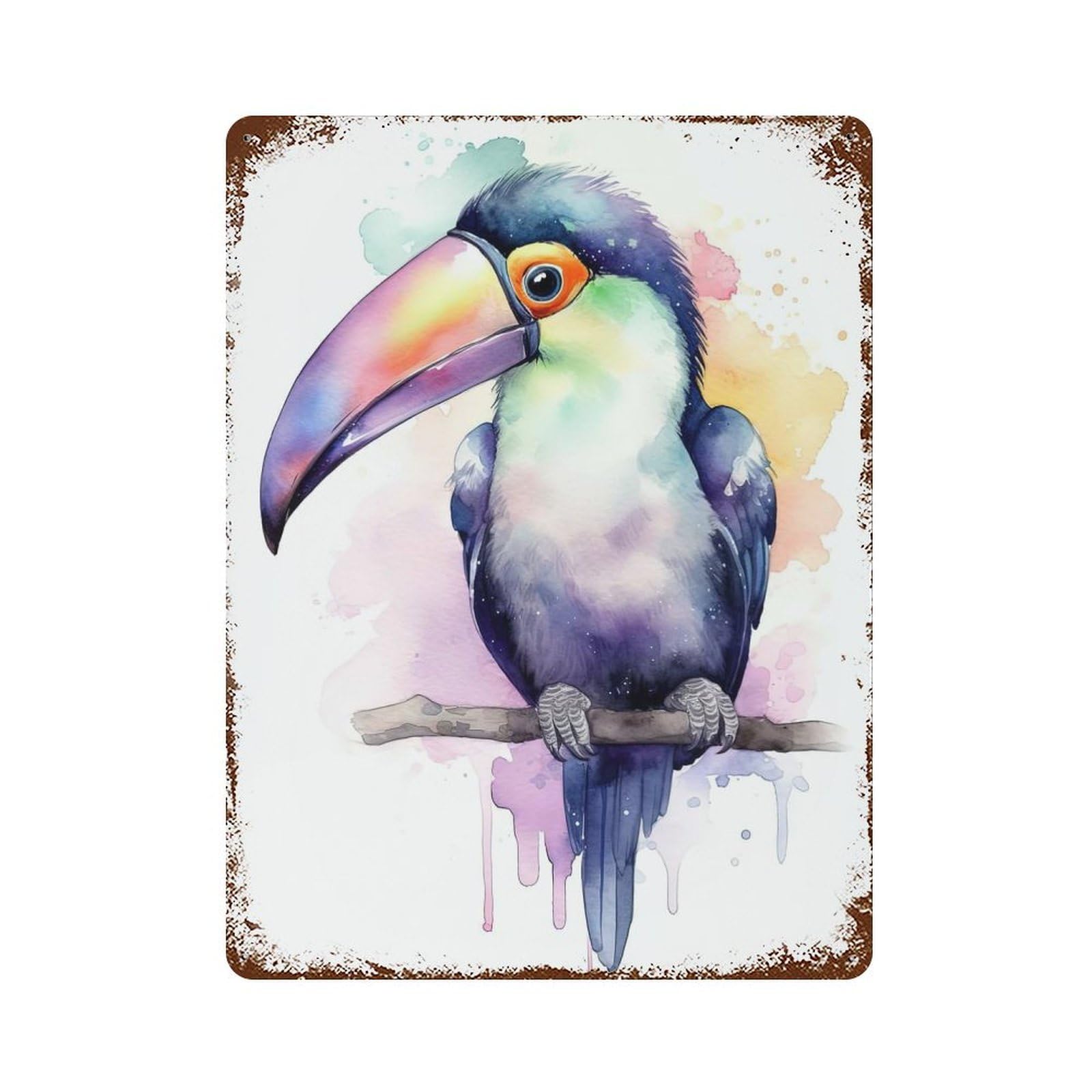 Retro Metal Sign with Watercolor Baby Toucan Design 15.7"x11.8", for Office, Studio And Wall Decor, Retro Wall Decor
