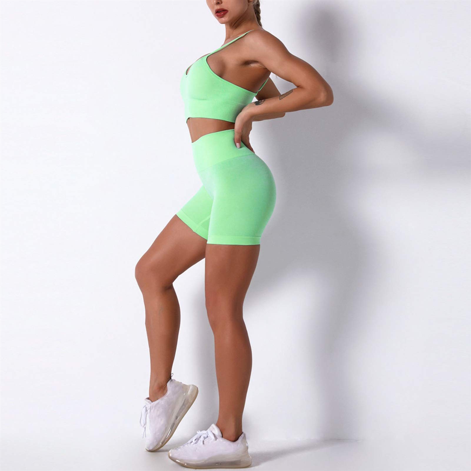 Damski dres sportowy do jogi, dres treningowy, damski zestaw treningowy, 2 sztuki, wysoka talia, cienkie spodenki do jogi, legginsy, seksowne spaghetti, biustonosz sportowy, strój do joggingu, fitnessu