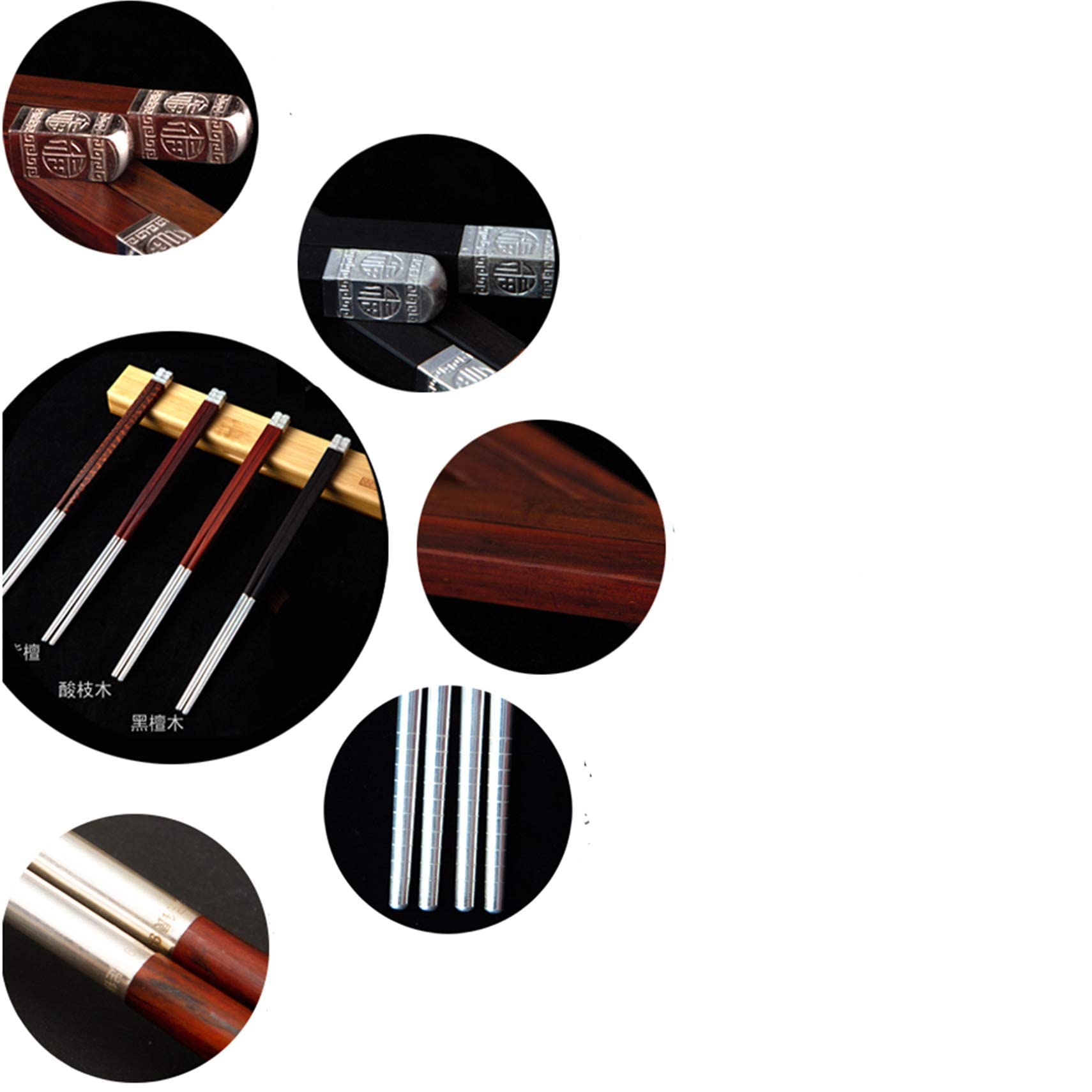 Baguettes réutilisables Baguettes réutilisables en Bois et Argent Sterling 999, Baguettes allongées en métal, Baguettes japonaises et coréennes, 2 Paires, avec Coffret Cadeau en Bois Massif
