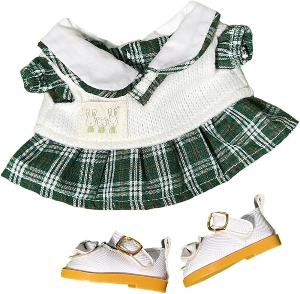 20cm Plush Doll Clothes Set, Cute JK Uniform Set for 20cm/8 inch Soft Dolls Stuffed Animals Accessories Dress Up (No doll) ( Size : Green )