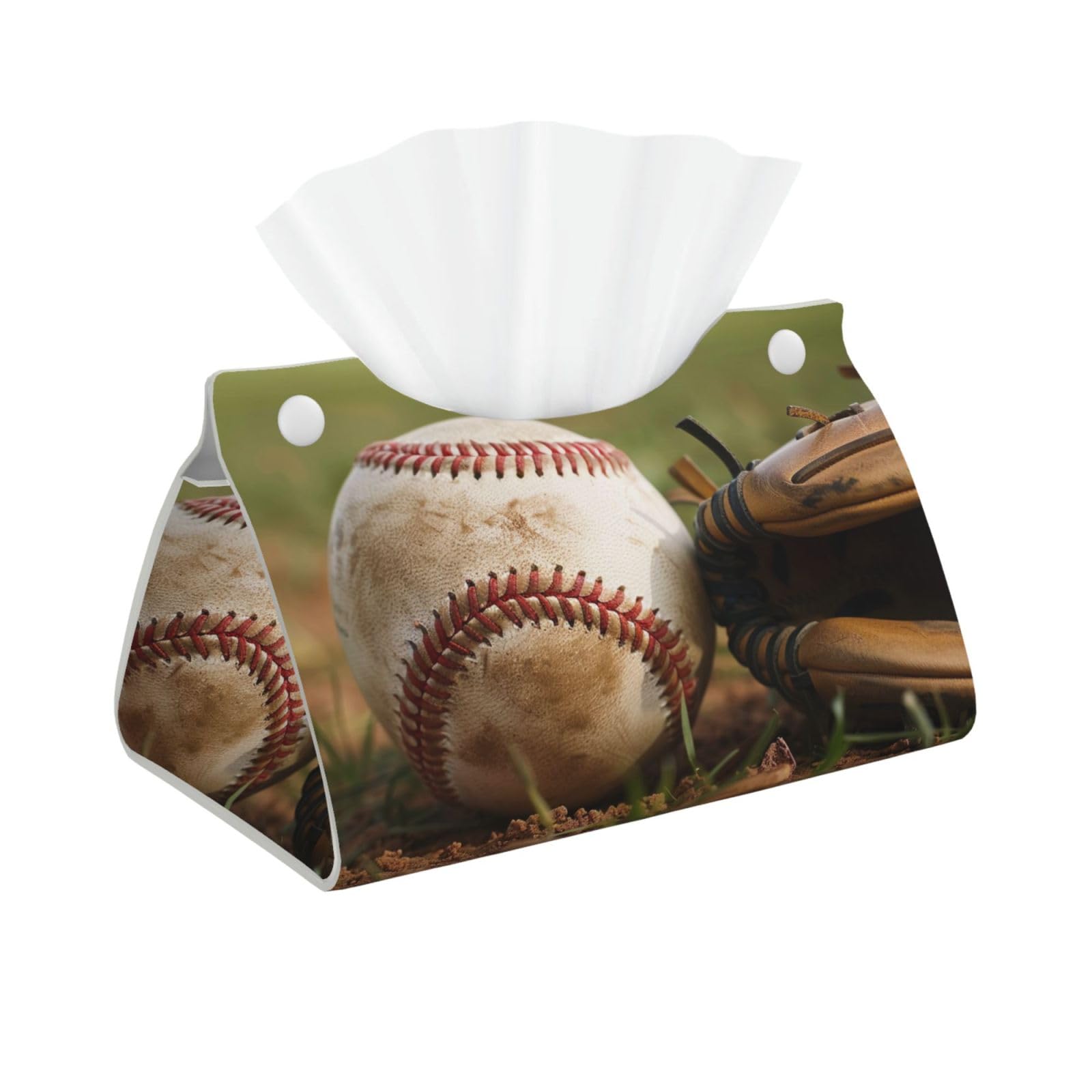Baseball Print Tissue Box Cover Foldable Tissue Storage Box Leather Tissue Cube Box Holder for Living Room Bedroom Office Car Home Decor