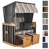 rattan zweisitzer braun MATERIAL: Gestell aus Witterungsbeständigem vorbehandeltem Holz, Witterungs- und UV-resistentes Kunststoffgeflecht (Polyrattan); Beschläge sind rostfrei; Bezüge des Strandkorbs bestehen aus strapazierfähigem wetterfesten wasserabweisendem Markisenstoff
