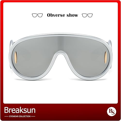 Miniatura 5 de Gafas de sol de moda con máscara ondulada para mujeres y hombres, de gran tamaño, color plateado, con escudo futurista, estilo de diseñador