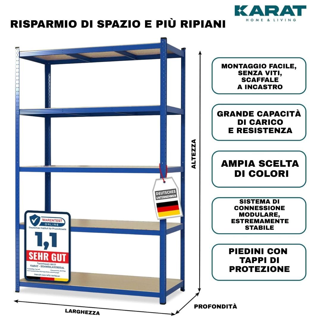 KARAT Scaffalatura per carichi Pesanti - Lakota - Set da 2 Pezzi, scaffalatura, Cantina, Magazzino, 5 Ripiani Regolabili (Blu, 40 x 90 x 180 cm)