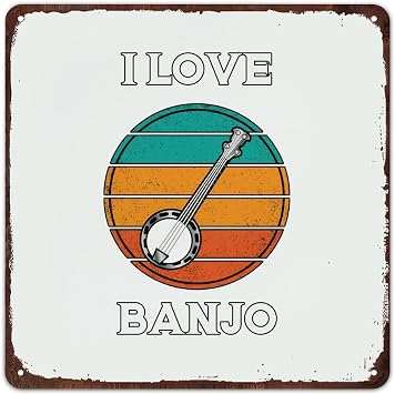 Mousus Banjo Vintage Metal Signs - Music Instrument Musical Tin Signs - I Love Banjo Tin Wall Plaque Wall Art Decor Art Poster 12 X 12 Inch