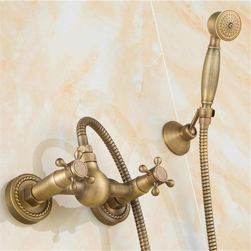 JYBNBBE Bathtub Faucets Wall Mounted Antique Brass Brushed Bathtub Faucet with Hand Shower Bathroom Hot and Cold Water Mixer Bath Shower Faucets Torneiras
