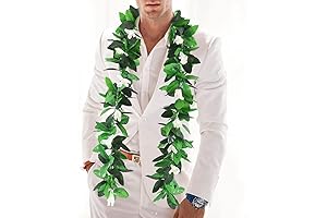 Artificial Hawaiian Green Leaf Lei with Tuberose Flowers - Perfect for Luau...