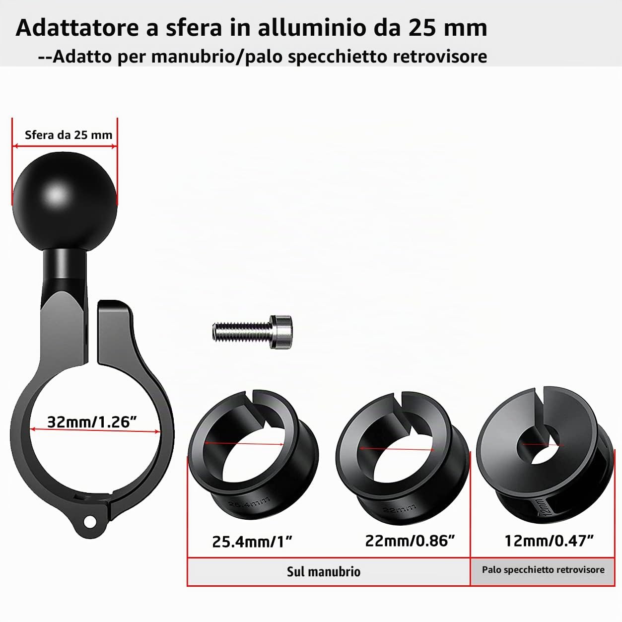 iMESTOU Adattatore per Montaggio a Sfera Alluminio con Base a Sfera da 1" Adatto al Manubrio di Diametro da 2,2-3,2 cm Compatibile con Supporti per Telefono Ram Prese a Sfera da 1 Pollice